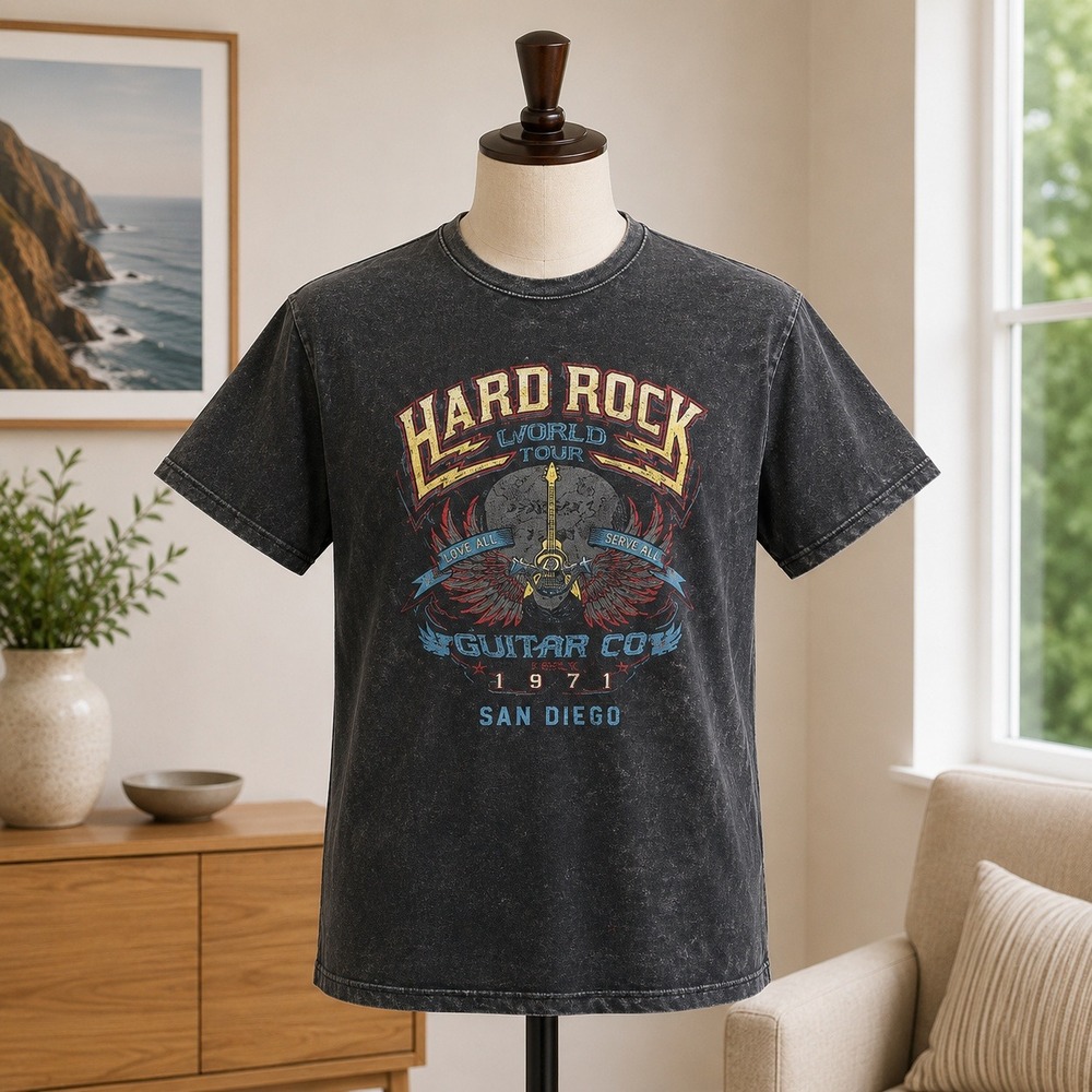 Hard Rock Guitar Co T-Shirt Mens XL Grey San Diego Acid Wash World Tour Graphic